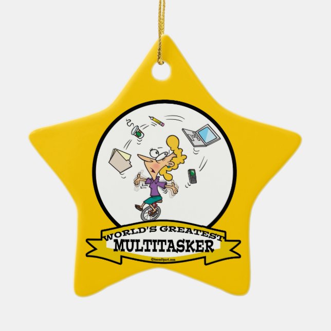 WORLDS GREATEST MULTI-TASKER WOMEN CARTOON CERAMIC ORNAMENT (Front)