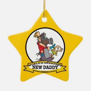 WORLDS GREATEST NEW DADDY MEN CARTOON CERAMIC ORNAMENT