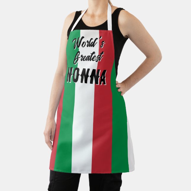 World's Greatest Nonna Italian flag kitchen apron (Insitu)