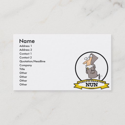 Customizable WORLDS GREATEST NUN CARTOON BUSINESS CARD TEMPLATE