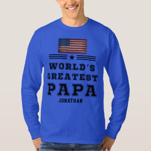 World's Greatest Papa Custom Country Flag Name  T-Shirt