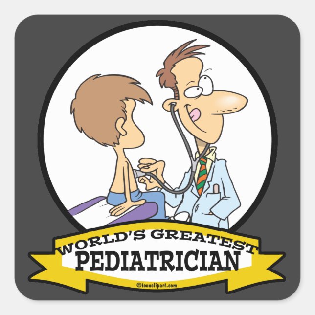 WORLDS GREATEST PEDIATRICIAN MEN CARTOON SQUARE STICKER (Front)