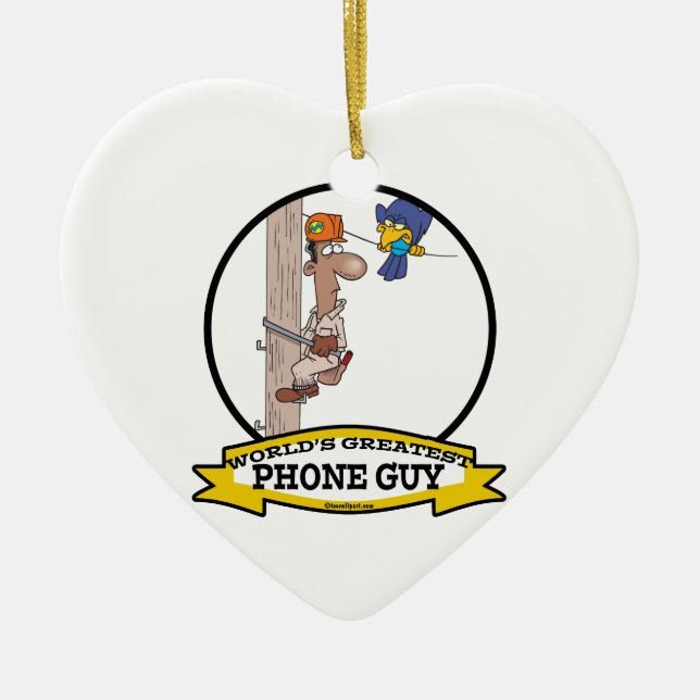 WORLDS GREATEST PHONE GUY MEN CARTOON CERAMIC ORNAMENT (Front)