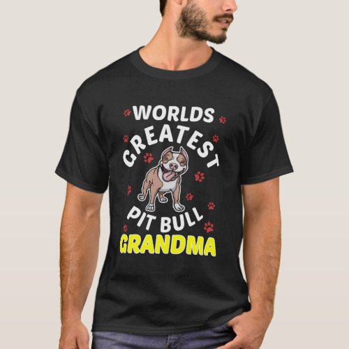Worlds Greatest Pitbull Grandma Love My Dog Paw T_Shirt