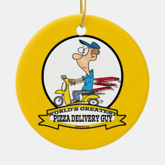 WORLDS GREATEST PIZZA DELIVERY GUY CARTOON CERAMIC ORNAMENT