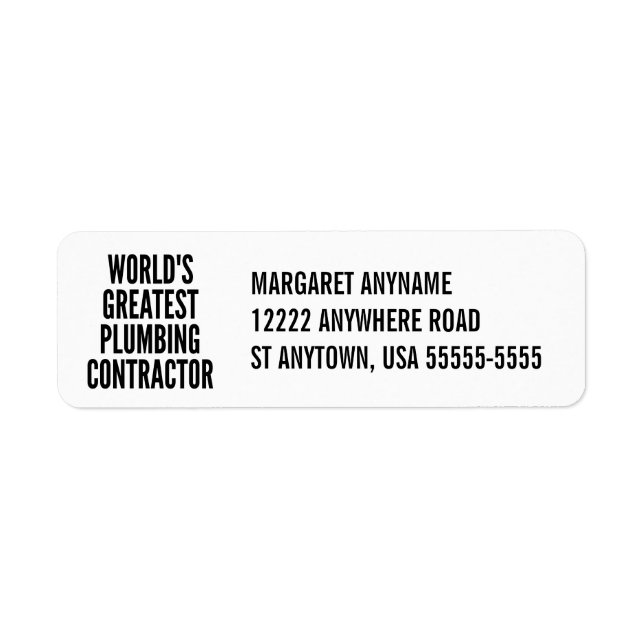 Worlds Greatest Plumbing Contractor Label (Front)