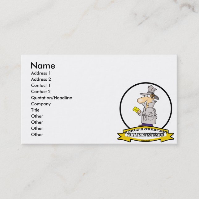 WORLDS GREATEST PRIVATE INVESTIGATOR MEN CARTOON BUSINESS CARD (Front)