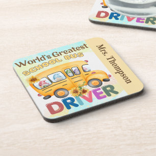 World's Greatest School Bus Driver Personalized Beverage Coaster
