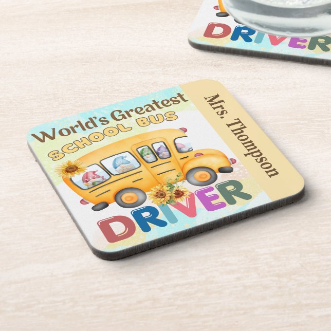 World's Greatest School Bus Driver Personalized Beverage Coaster (Left Side)