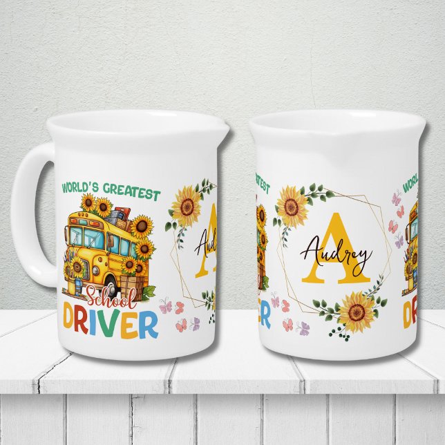 World's Greatest School Bus Driver Personalized Beverage Pitcher (Creator Uploaded)