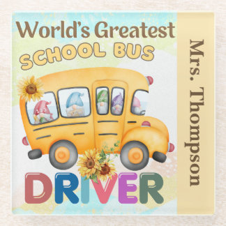 World's Greatest School Bus Driver Personalized Glass Coaster