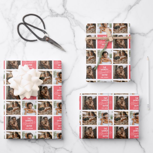 World's Greatest Sister Photo Collage Wrapping Paper Sheets (Front)