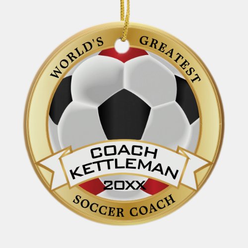 Worlds Greatest Soccer  Coach Red _ Black Ceramic Ornament