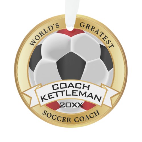 World's Greatest Soccer Coach Red, Black, White Ornament