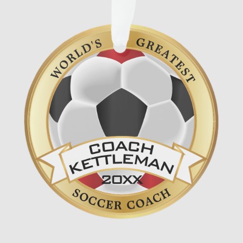 Worlds Greatest Soccer Coach Red Black White Ornament