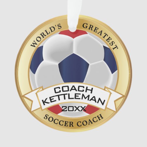 Worlds Greatest Soccer Coach Red White Blue Ornament