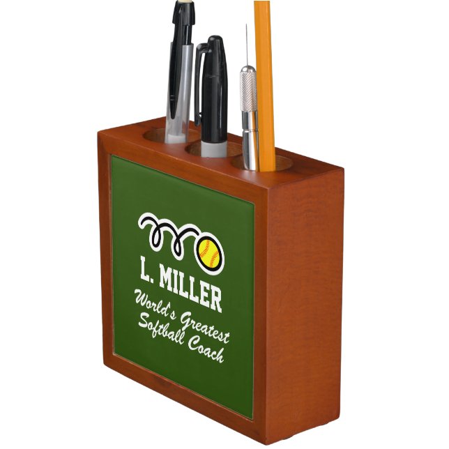 World's greatest softball coach custom sports gift desk organizer (In Situ)