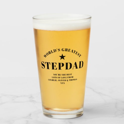 Worlds Greatest STEPDAD Black Personalized Pint Glass