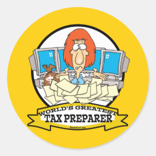 WORLDS GREATEST TAX PREPARER CARTOON CLASSIC ROUND STICKER