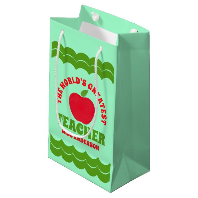 World's Greatest Teacher Apple Small Gift Bag (Front Angled)