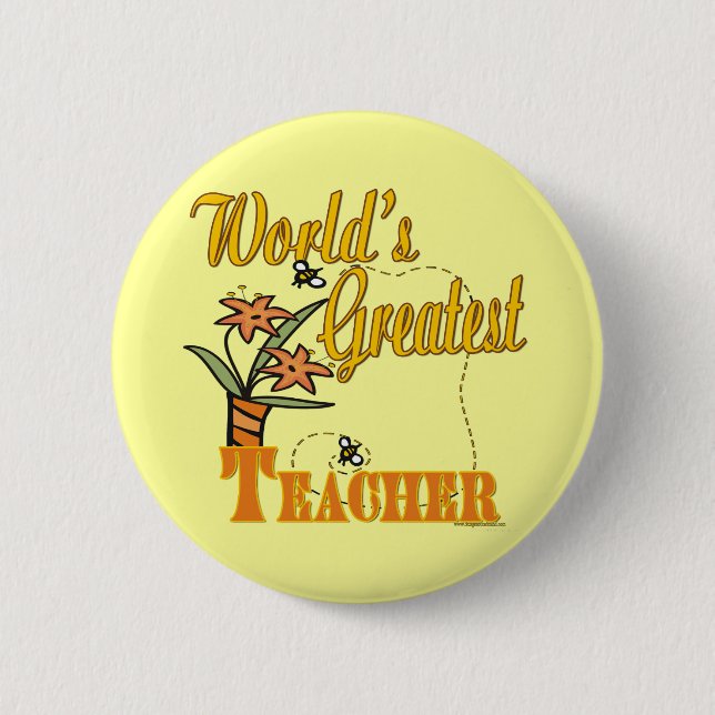 World's Greatest Teacher Floral Pinback Button (Front)