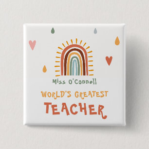World's Greatest Teacher Gift Boho Rainbow Button