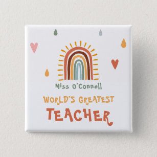 World's Greatest Teacher Gift Boho Rainbow Button