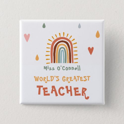 Worlds Greatest Teacher Gift Boho Rainbow Button