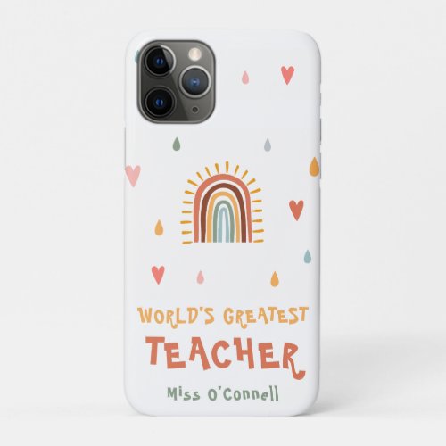 Worlds Greatest Teacher Gift Boho Rainbow iPhone 11 Pro Case
