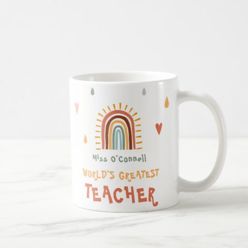 Worlds Greatest Teacher Gift Boho Rainbow Coffee Mug
