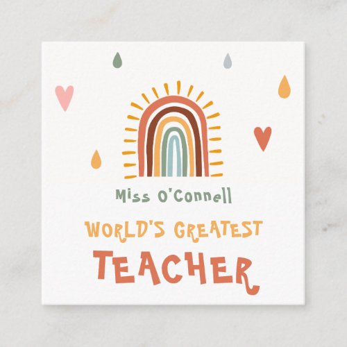 Worlds Greatest Teacher Gift Boho Rainbow Enclosure Card