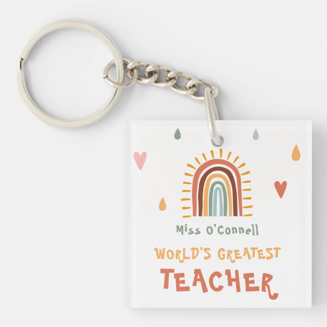 World's Greatest Teacher Gift Boho Rainbow Keychain (Front)