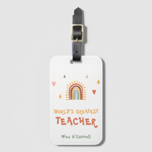 World's Greatest Teacher Gift Boho Rainbow Luggage Tag