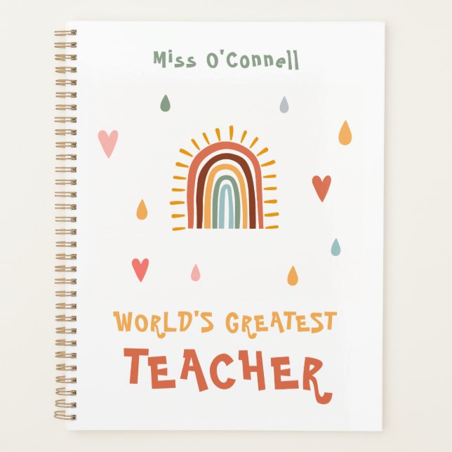 World's Greatest Teacher Gift Boho Rainbow Planner (Front)