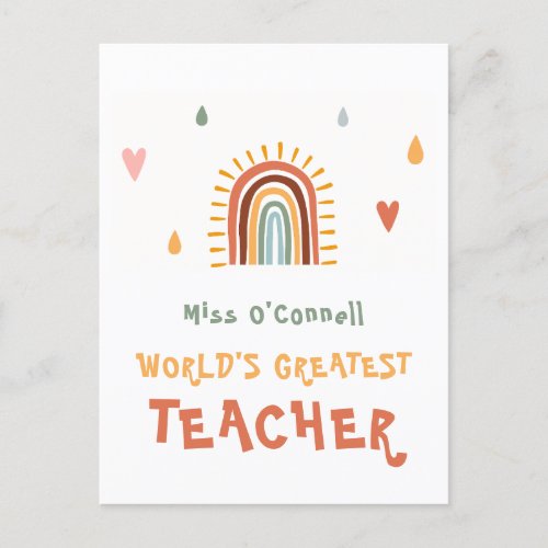 Worlds Greatest Teacher Gift Boho Rainbow Postcard