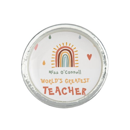 Worlds Greatest Teacher Gift Boho Rainbow Ring