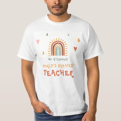 Worlds Greatest Teacher Gift Boho Rainbow T_Shirt