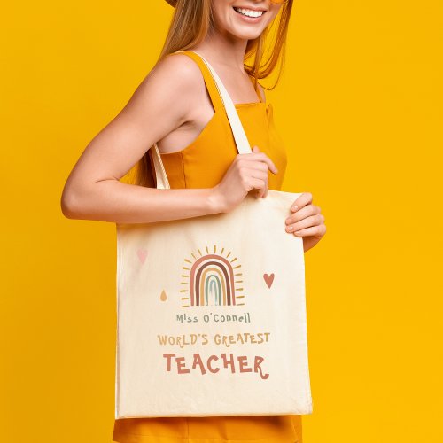 Worlds Greatest Teacher Gift Boho Rainbow Tote Bag