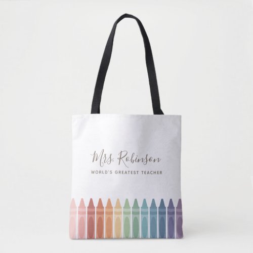 Worlds Greatest Teacher Rainbow Crayon Tote Bag