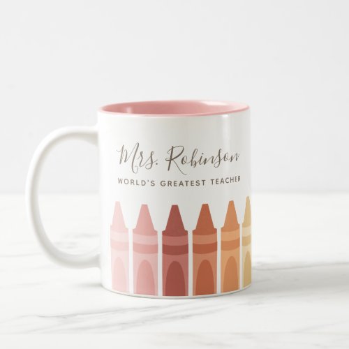 Worlds Greatest Teacher Rainbow Crayon Two_Tone Coffee Mug