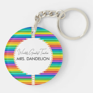 Worlds Greatest Teacher Rainbow Crayons School Keychain