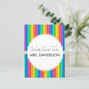 Worlds Greatest Teacher Rainbow Crayons School Postcard
