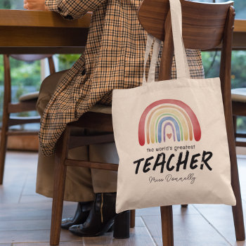 World's Greatest Teacher Rainbow Tote Bag by special_stationery at Zazzle
