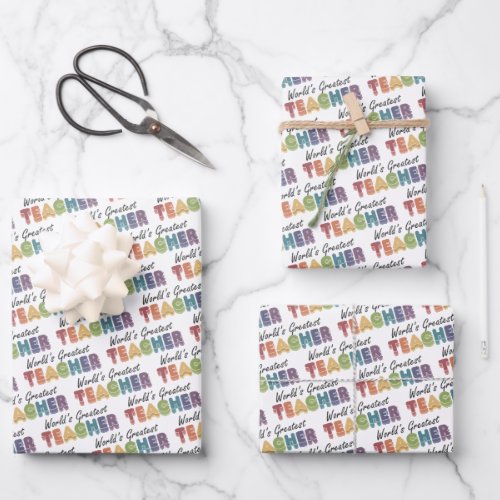 Worlds Greatest Teacher Rainbow Wrapping Paper Sheets