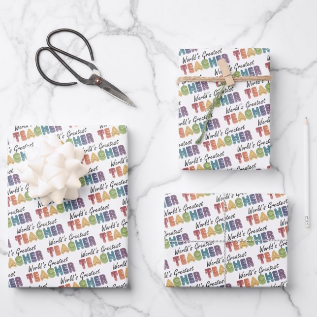 World's Greatest Teacher Rainbow Wrapping Paper Sheets (Front)