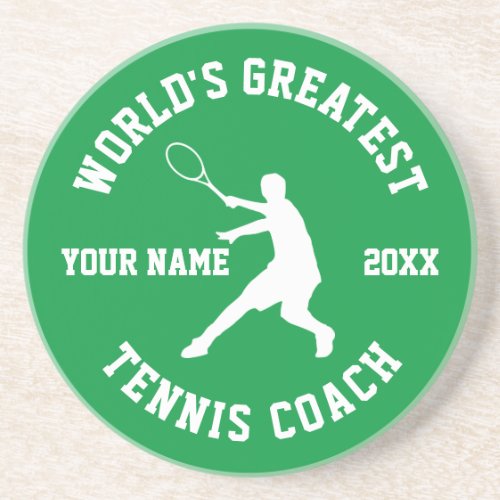 Worlds Greatest Tennis Coach gift Sandstone Coaster