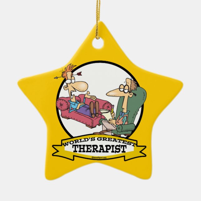 WORLDS GREATEST THERAPIST MEN CARTOON CERAMIC ORNAMENT (Front)
