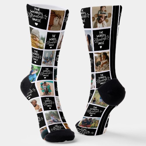 Worlds Greatest Uncle Black Photo Collage Socks