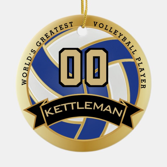 World's Greatest Volleyball Player Blue and White Ceramic Ornament (Front)