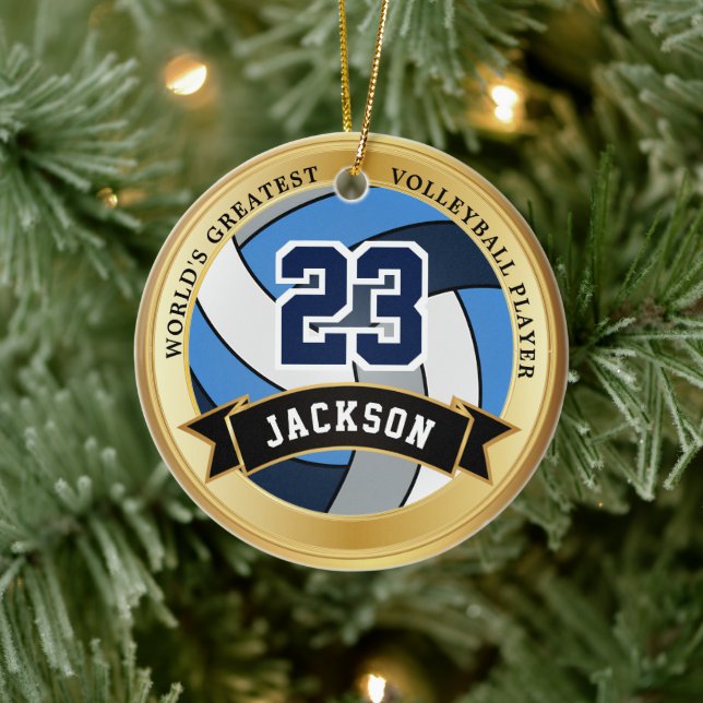 World's Greatest Volleyball Player - Blue, Gray Ceramic Ornament (Tree)